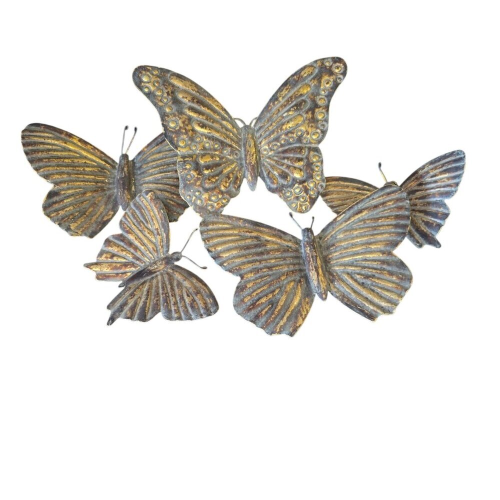 VINTAGE METAL BUTTERFLY CLUSTER 3D WALL ART DECOR HANGING SCULPTURE 18 x 12